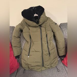 Sam Edelman Khaki Puffer Coat with Black Accents